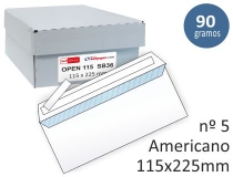 Sobres americanos 115x225mm, autoadhesivos, open, Caja  Liderpapel SB36