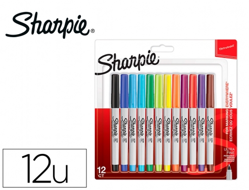 Rotulador Sharpie permanente ultrafino blister 12 unidades colores surtidos  2065408