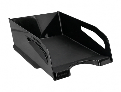 Bandeja sobremesa plastico Qconnect gran capacidad con asa negro opaco 386x270x115mm KF14225, imagen 4 mini