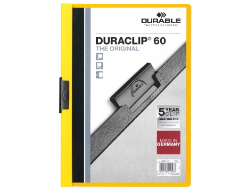 Carpeta duraclip dossier pinza lateral amarillo capacidad 60 hojas Durable 220904, imagen 2 mini