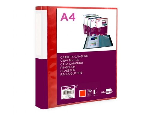 Carpeta Liderpapel 80 fundas canguro pp Din A4 rojo translucido portada y 159479, imagen 3 mini