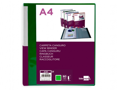 Carpeta Liderpapel 80 fundas canguro pp Din A4 verde translucido portada y 159480, imagen 2 mini