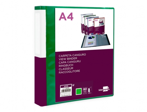 Carpeta Liderpapel 80 fundas canguro pp Din A4 verde translucido portada y 159480, imagen 3 mini