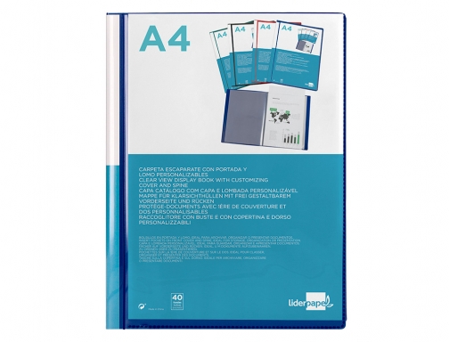 Carpeta Liderpapel personaliza 37732 40 fundas canguro polipropileno Din A4 azul portada 23046, imagen 3 mini