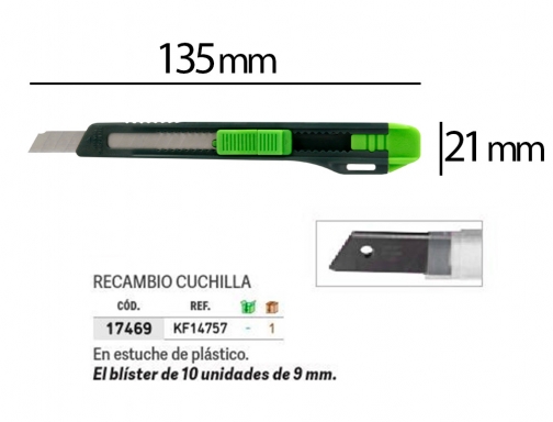 Cuter Qconnect plastico estrecho con asa para colgar cuchilla 9 mm xd07 KF10631, imagen 3 mini