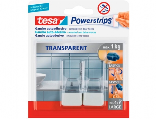 Gancho autoadhesivo Tesa powerstrips grande transparente acero + tiras sujecion hasta 1 588110000100, imagen 2 mini