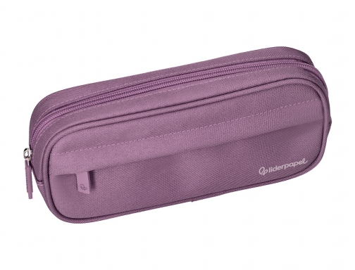 Estuche portatodo Liderpapel classic ovalado 2 cremalleras con bolsillo delantero 210x90mm morado 171178, imagen 5 mini