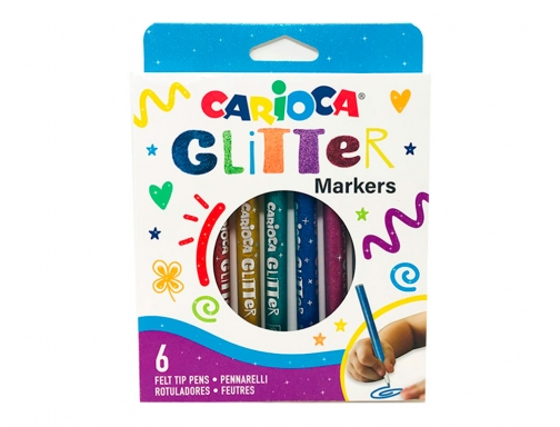 Rotulador Carioca glitter purpurina punta 1 mm caja de 6 unidades colores 42190, imagen 2 mini