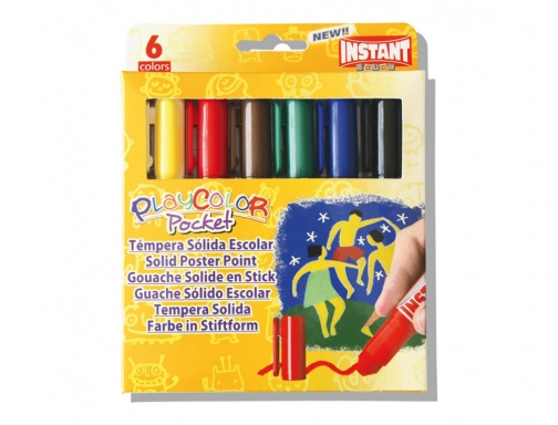 Tempera solida en barra playcolor pocket escolar caja de 6 colores surtidos Instant 10511, imagen 2 mini