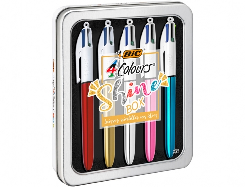 Boligrafo Bic cuatro colores shine box caja de metal 5 unidades surtidas 964755 , 4 colores, imagen 2 mini