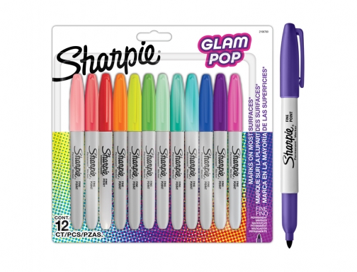 Rotulador Sharpie permanente fino glam pop blister de 12 unidades colores surtidos 2198780, imagen 3 mini