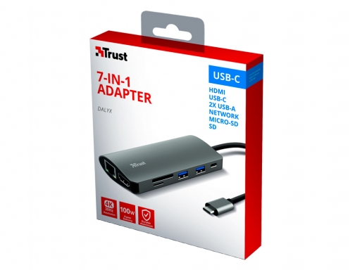 Adaptador Trust dalyx 7 en 1 multipuerto usbc hdmi 2x usba network 23775, imagen 4 mini