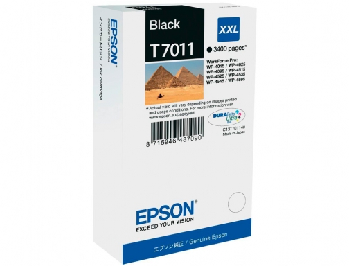 Inkjet Epson stylus t7011 negro XL wp4000 4500 capacidad 3400 pag C13T70114010, imagen 2 mini