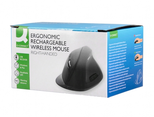 Raton Qconnect optico inalambrico ergonomico vertical dpi 800 1200 1600 bateria recargable KF15115 , negro, imagen 5 mini