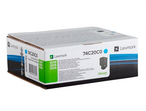 Toner Lexmark laser 74C20C0 cx725de cs720d e cs725de cian 3000 paginas, imagen 2 mini