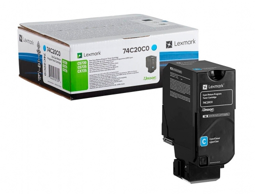 Toner Lexmark laser 74C20C0 cx725de cs720d e cs725de cian 3000 paginas, imagen 4 mini