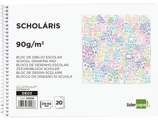 Bloc dibujo Liderpapel escolar espiral 155x215mm 20 hojas 90 gr m2 sin 32008, imagen 2 mini