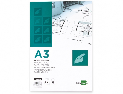 Bloc papel vegetal Liderpapel encolado 297x420mm 50 hojas 90 g m2 63232, imagen 2 mini