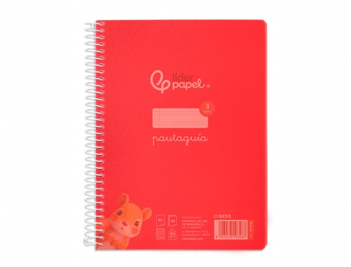 Cuaderno espiral Liderpapel Din A5 pautaguia tapa plastico 80h 90gr cuadro pautado 171418, imagen 3 mini