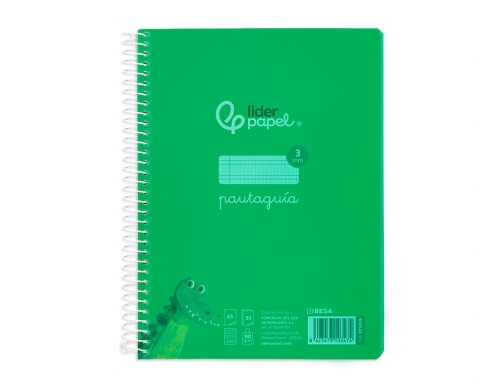 Cuaderno espiral Liderpapel Din A5 pautaguia tapa plastico 80h 90gr cuadro pautado 171419, imagen 3 mini