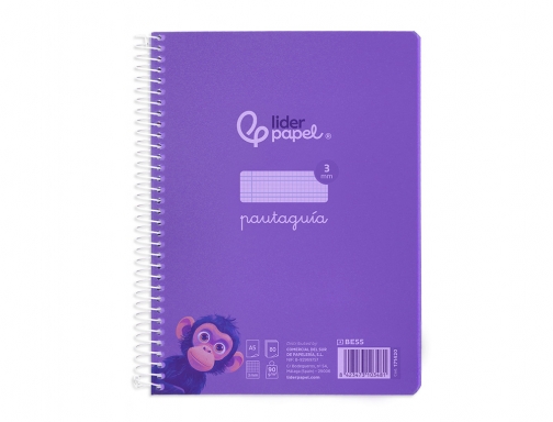 Cuaderno espiral Liderpapel Din A5 pautaguia tapa plastico 80h 90gr cuadro pautado 171420, imagen 3 mini