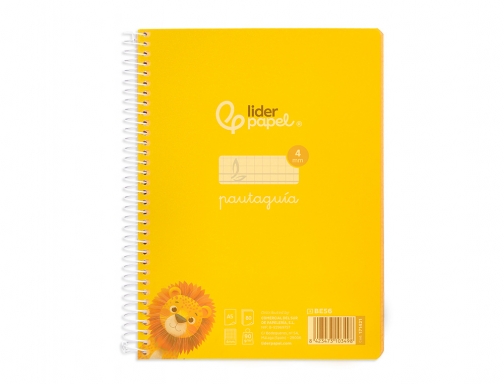 Cuaderno espiral Liderpapel Din A5 pautaguia tapa plastico 80h 90gr cuadro pautado 171421, imagen 3 mini