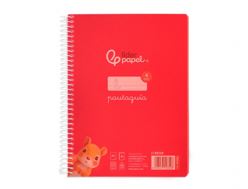 Cuaderno espiral Liderpapel Din A5 pautaguia tapa plastico 80h 90gr cuadro pautado 171423, imagen 3 mini