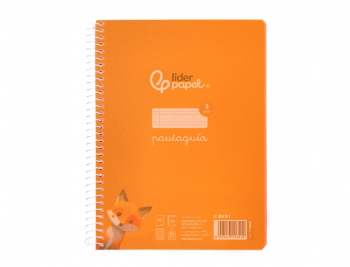 Cuaderno espiral Liderpapel Din A5 pautaguia tapa plastico 80h 90gr cuadro pautado 171868, imagen 3 mini