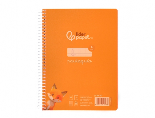 Cuaderno espiral Liderpapel Din A5 pautaguia tapa plastico 80h 90gr cuadro pautado 171869, imagen 3 mini