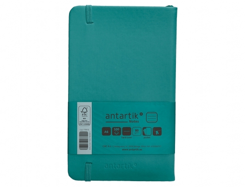 Cuaderno con gomilla Antartik notes tapa dura A6 hojas rayas verde aguamarina TW46, imagen 4 mini