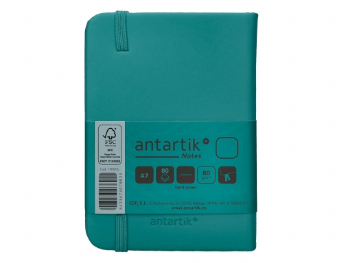 Cuaderno con gomilla Antartik notes tapa dura A7 hojas lisas verde aguamarina TW48, imagen 4 mini