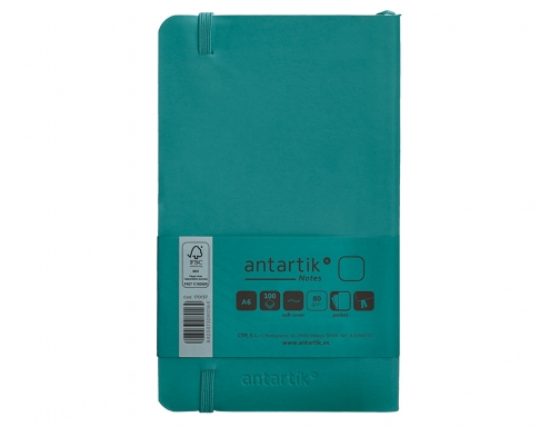 Cuaderno con gomilla Antartik notes tapa blanda A6 hojas lisas verde aguamarina TX71, imagen 4 mini