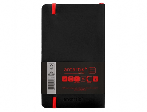 Cuaderno con gomilla Antartik notes tapa blanda A6 rayas negro y rojo TY08, imagen 4 mini