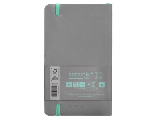 Cuaderno con gomilla Antartik notes tapa blanda A6 cuadricula gris y turquesa TY16, imagen 4 mini