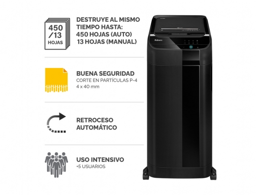 Destructora de documentos Fellowes 450c capacidad de corte 450 hojas destruye grapas 100135793, imagen 4 mini