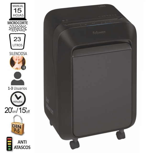 Fellowes LX211, destructora microcorte P-5, 15 hj. negro, imagen 3 mini