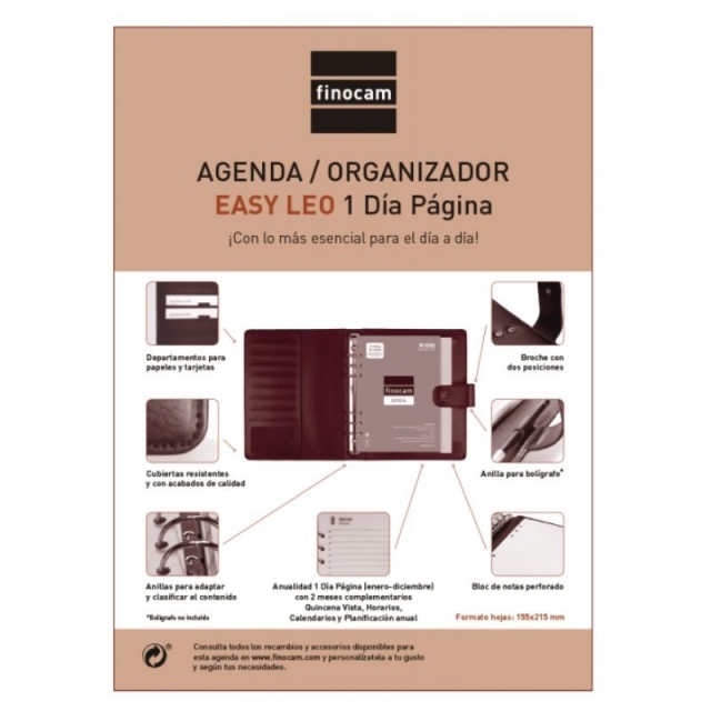 Agenda Finocam Easy Leo 500 un Dia Pagina Rojo 17x21 cm 2025, imagen 4 mini