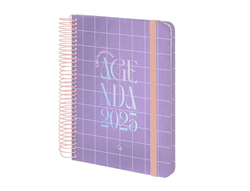 Agenda espiral Liderpapel kymolos A5 2025 dia pagina malva papel 70 gr 170429, imagen 5 mini