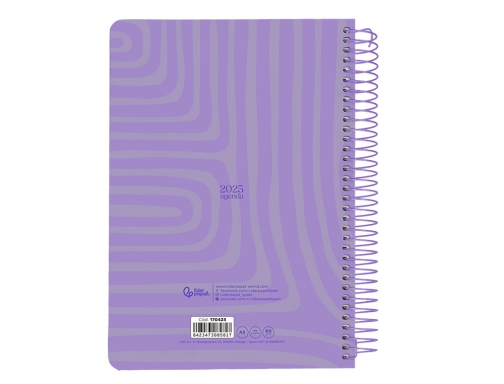 Agenda espiral Liderpapel syros A5 2025 dia pagina color morado papel 60 170423, imagen 4 mini