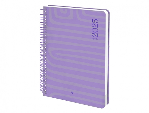 Agenda espiral Liderpapel syros A5 2025 dia pagina color morado papel 60 170423, imagen 5 mini