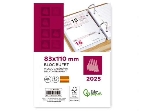 Bloc bufete Liderpapel 2025 80x110 mm papel 80 gr texto en catalan 171537, imagen 3 mini