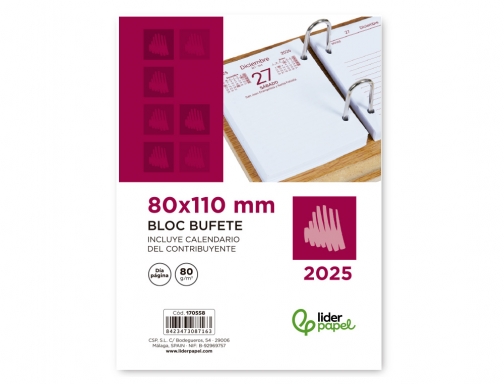 Bloc bufete Liderpapel 2025 dia pagina 80x110 mm papel 80 gr 170558, imagen 3 mini