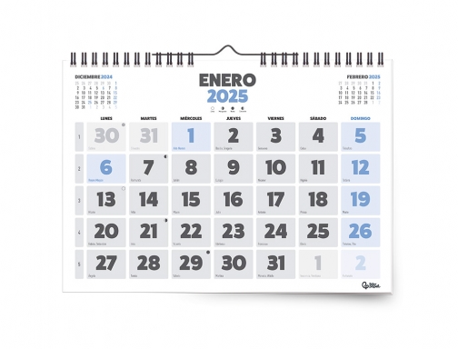 Calendario espiral pared Liderpapel clasico 2025 numeros grandes 44x32 cm papel 128 170636, imagen 3 mini