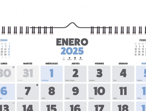 Calendario espiral pared Liderpapel clasico 2025 numeros grandes 44x32 cm papel 128 170636, imagen 4 mini