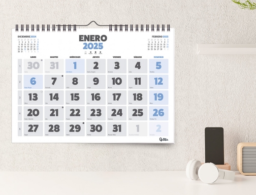 Calendario espiral pared Liderpapel clasico 2025 numeros grandes 44x32 cm papel 128 170636, imagen 5 mini