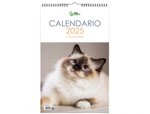 Calendario espiral pared Liderpapel imagenes gatos 2025 para escribir 25x40 cm papel 170644, imagen 3 mini