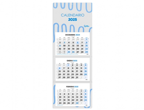 Calendario pared Liderpapel 3 meses vistas 2025 plegable 33x70 cm papel 90 170634, imagen 3 mini