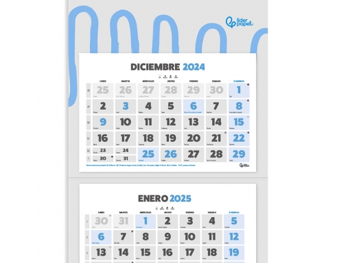 Calendario pared Liderpapel 3 meses vistas 2025 plegable 33x70 cm papel 90 170634, imagen 4 mini