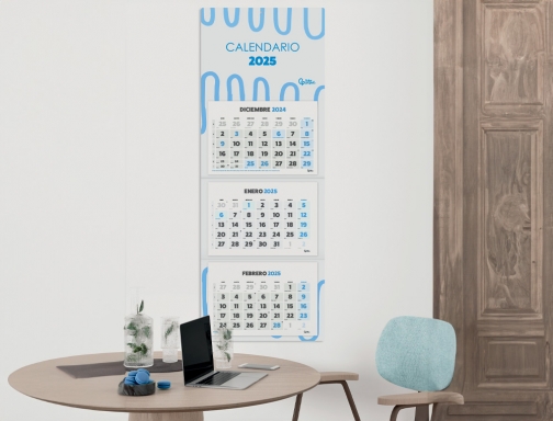 Calendario pared Liderpapel 3 meses vistas 2025 plegable 33x70 cm papel 90 170634, imagen 5 mini