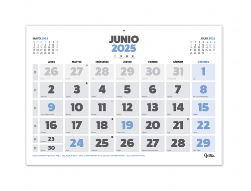 Calendario pared Liderpapel clasico 2025 lomo engomado 44x32 cm papel 128 gr 170628, imagen 3 mini